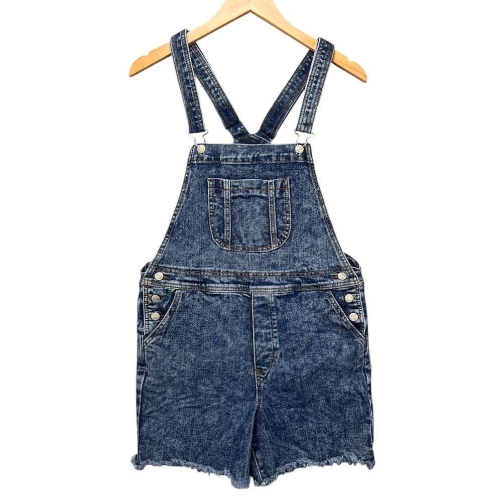 Vintage Judy Blue Shortalls Overall Shorts Dark Wash Frayed Hem Women’s Small